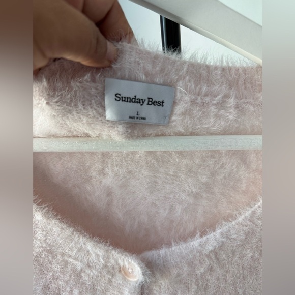 Sunday Best Light Pink Fuzzy Cardigan - Picture 2 of 7
